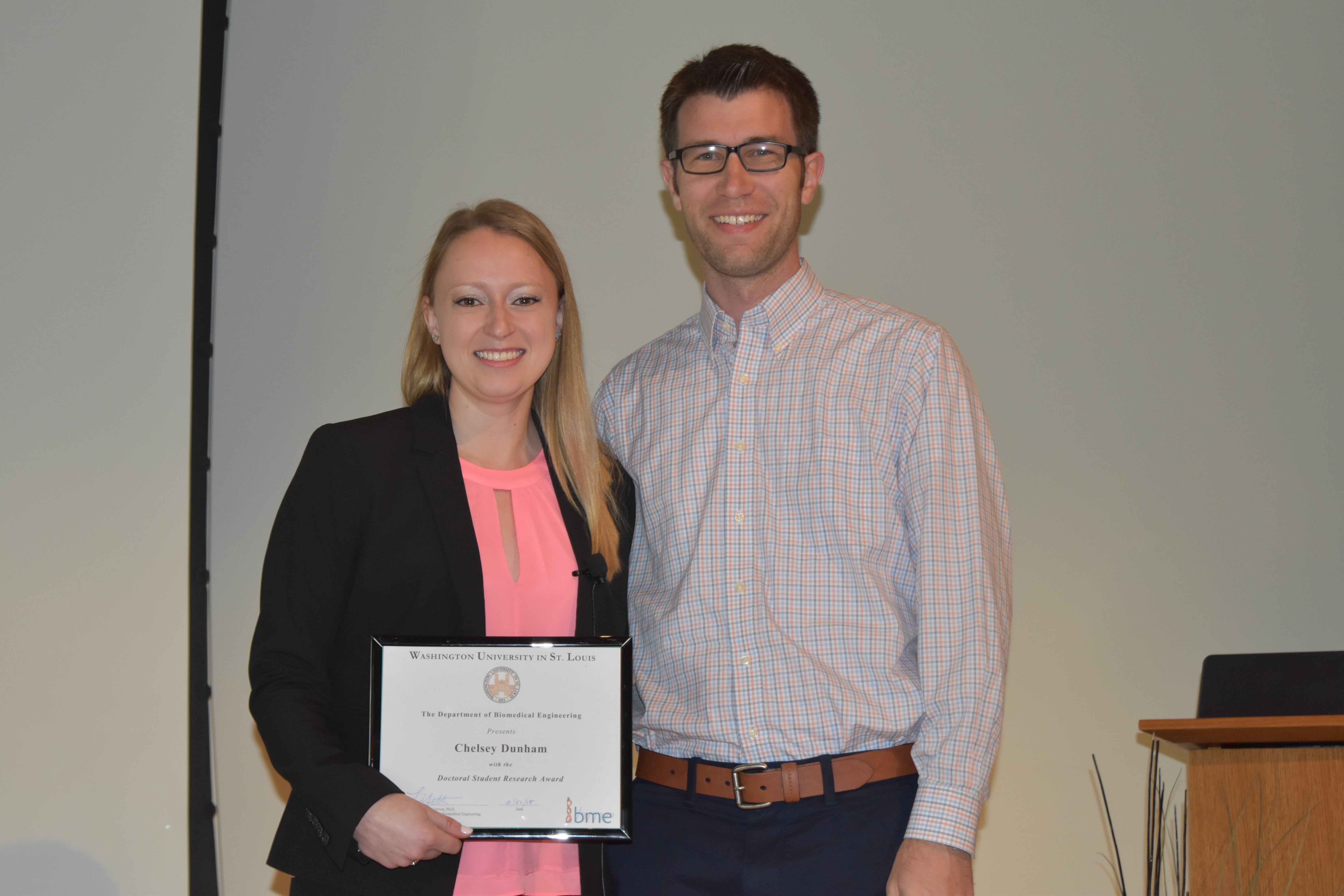 Chelsey Dunham Awarded BME Doctoral Student Research Award